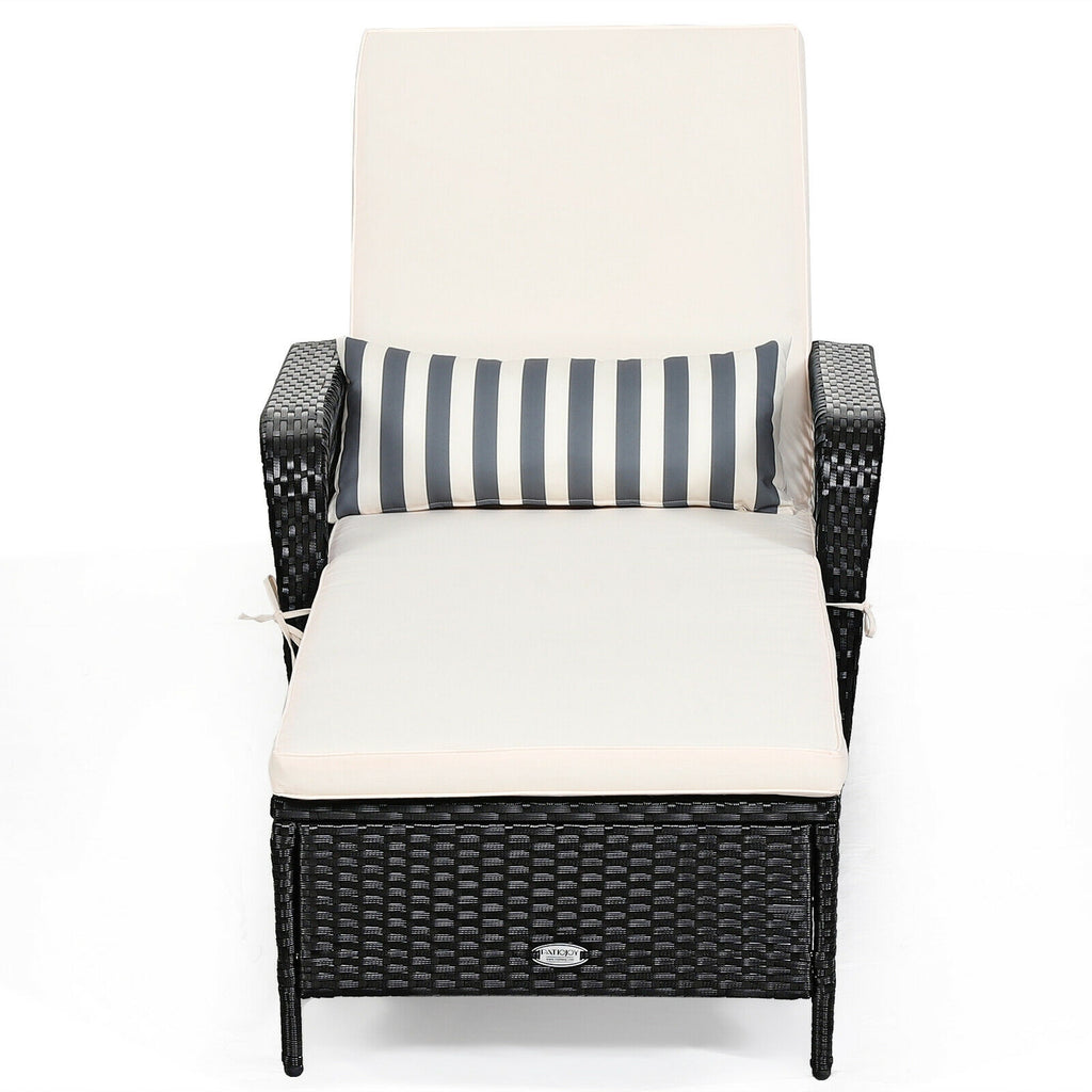 Patio Wicker Chaise Lounge Chair with Pillow and Adjustable Backrest