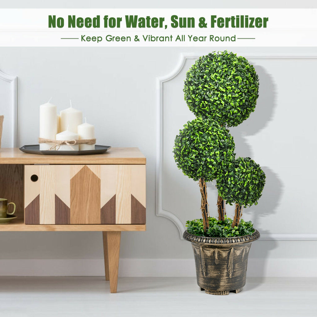 30 Inch Artificial Topiary Triple Ball Tree - Indoor & Outdoor UV Protected