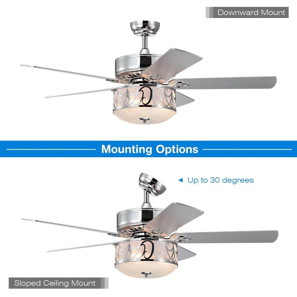 52-Inch Ceiling Fan with Light Reversible Blades and Remote Control - Silver