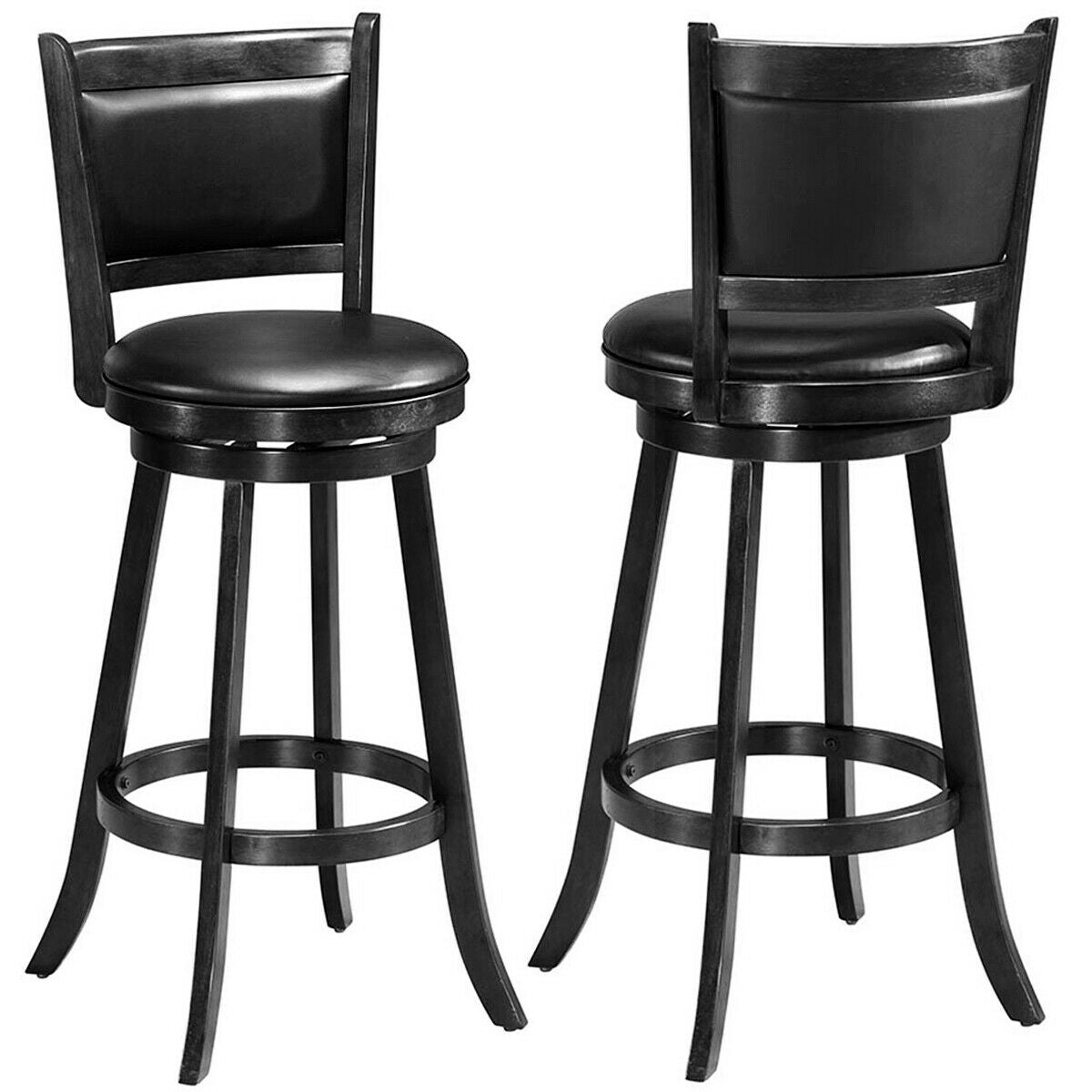 29 Inch Wooden Swivel Bar Stool with PVC Cushioned Seat - Black