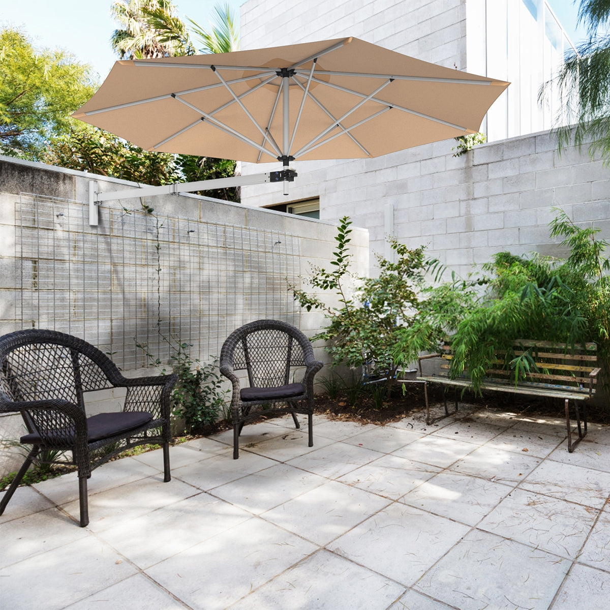 8 Feet Wall Mounted Patio Umbrella with Adjustable Pole