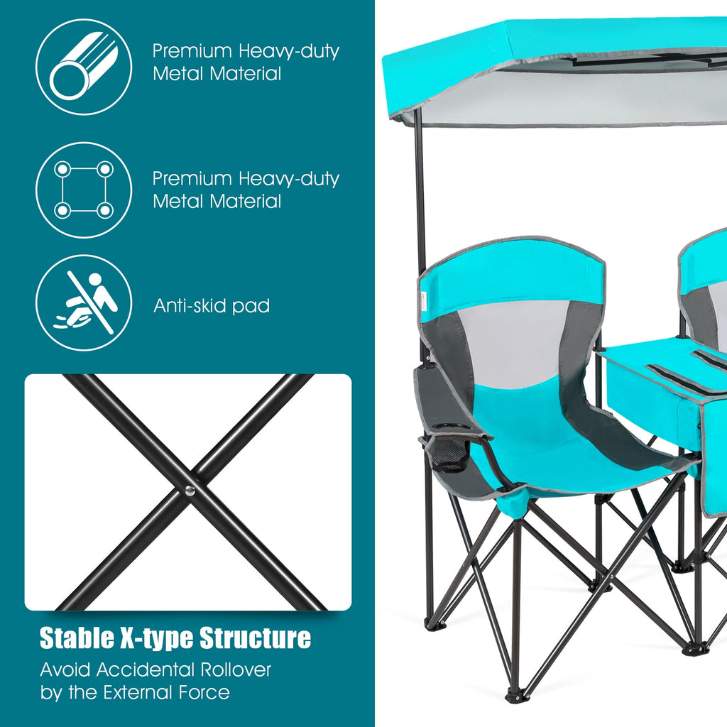 Portable Folding Camping Chair with Canopy - Turquoise