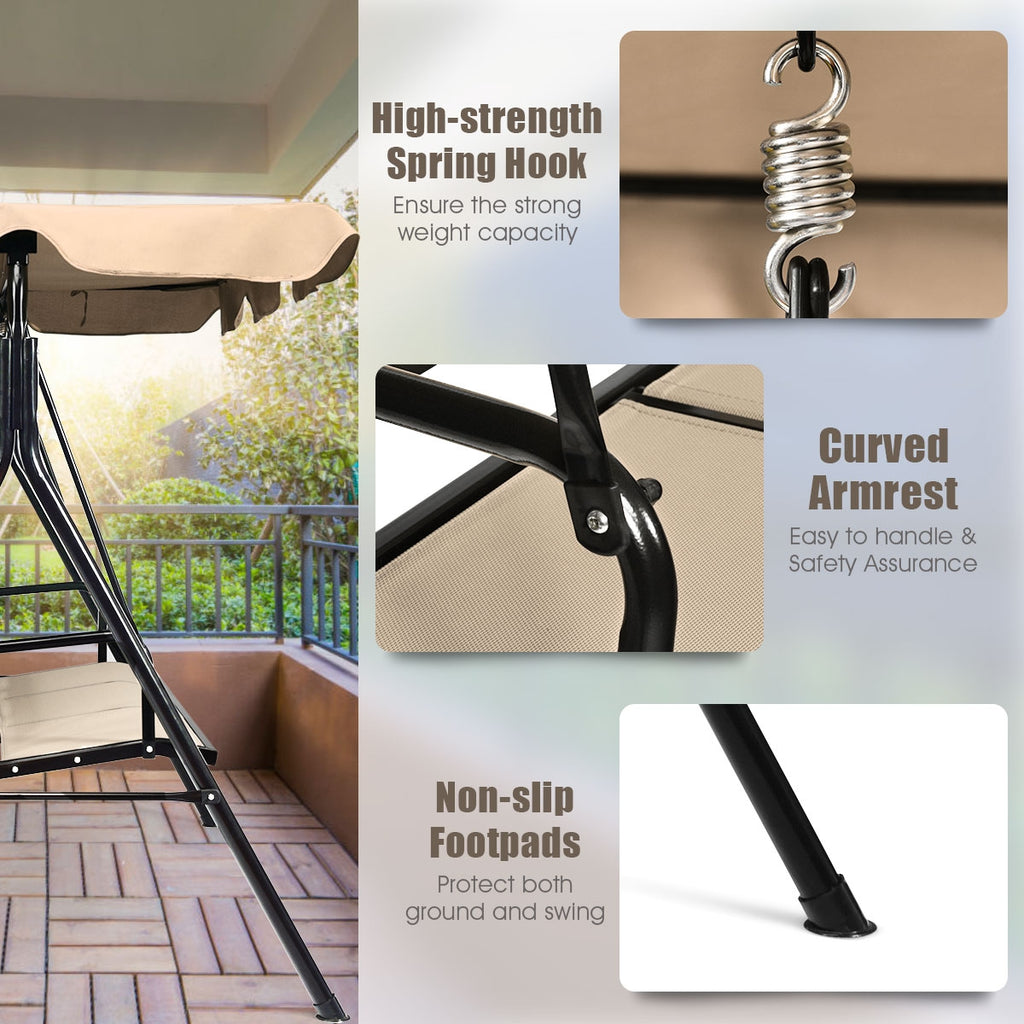 3-Person Patio Swing with Canopy – 50" x 16", Brown