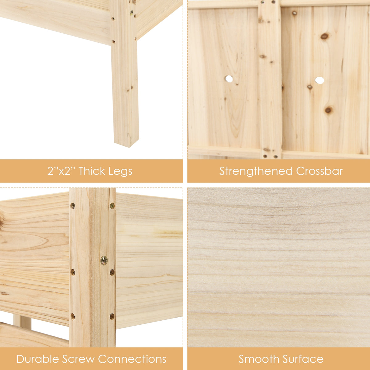 2 Tier Wooden Raised Garden Bed with Legs - Natural