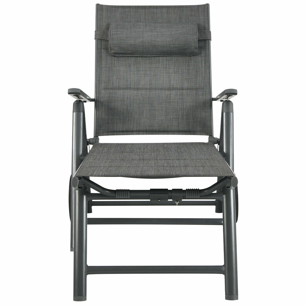 Patio Reclining Chaise Lounge with Adjustable Pillow - Gray