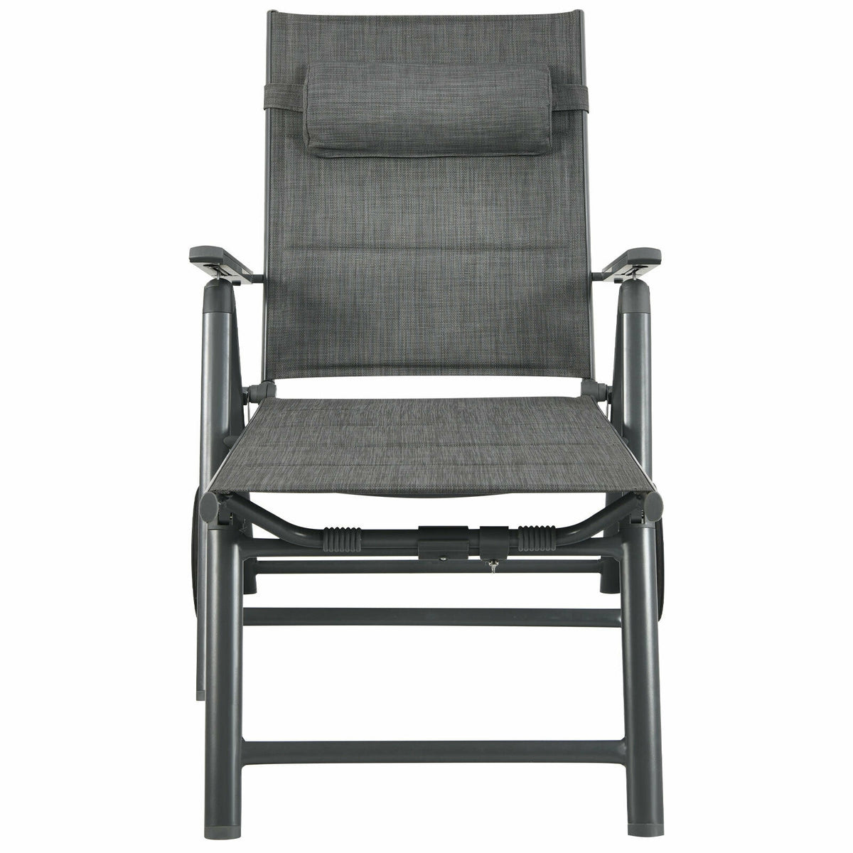 Patio Reclining Chaise Lounge with Adjustable Pillow - Gray