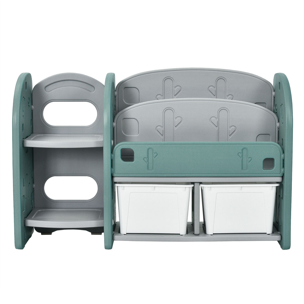 Kids Toy Storage Organizer with 2-Tier Bookshelf and Plastic Bins - Safe, Durable & Kid-Friendly