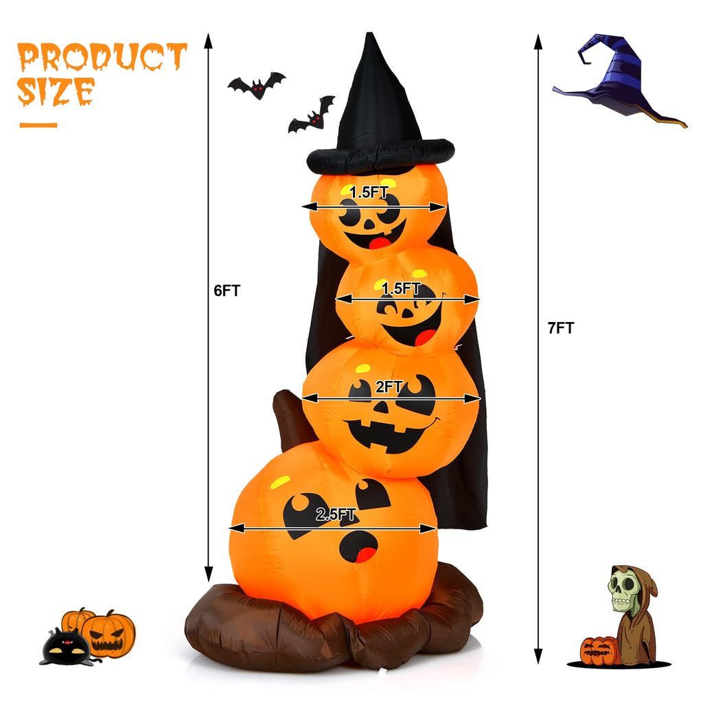 7 Feet Inflatable Pumpkin Combo with Witch's Hat & LED Lights - 4 Pumpkins Variation