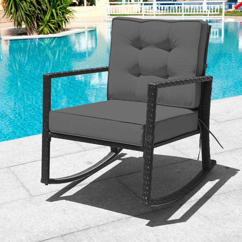 Rattan Rocking Chair with Cushion, Gray