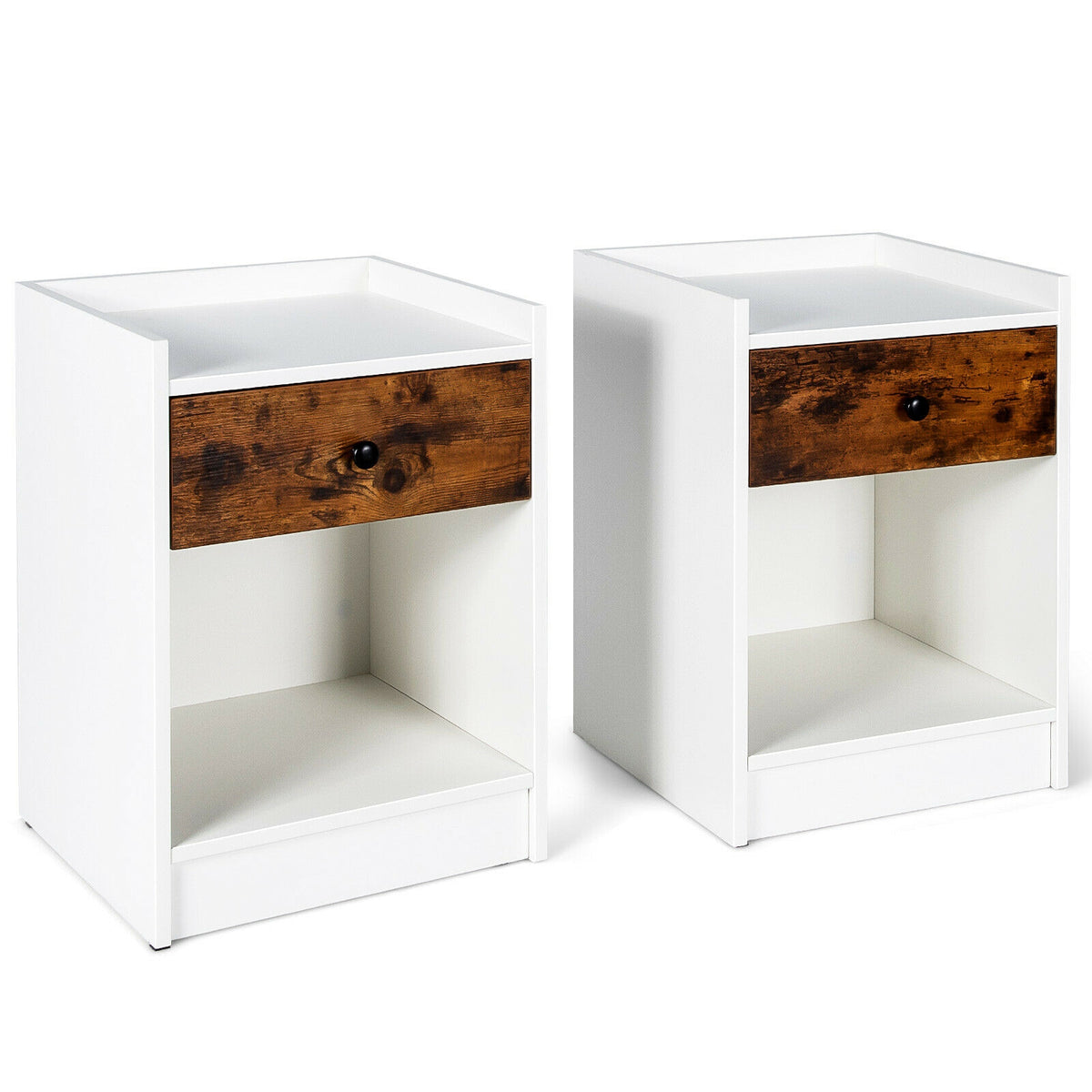 Set of 2 Nightstands with Drawer & Storage - Style 5, White