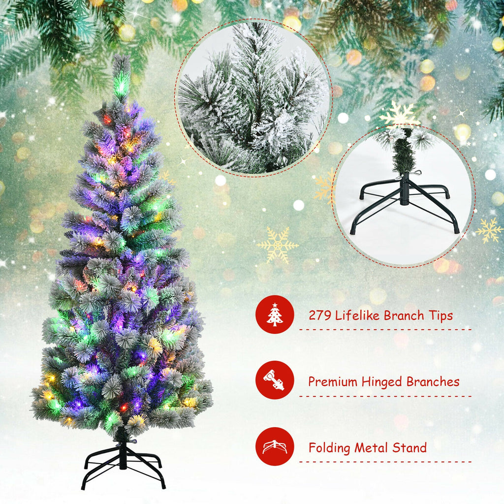 5/6/7.5/8 Feet Pre-lit Snow Flocked Christmas Tree with 9 Lighting Modes - Foldable & Sturdy Stand