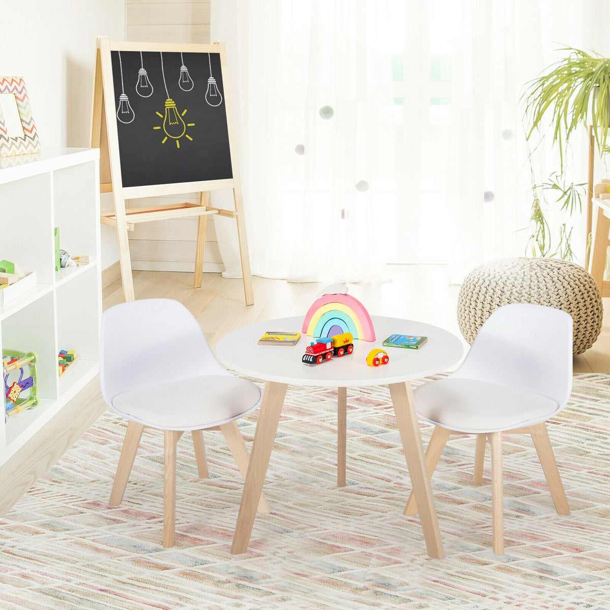 Kids Activity Play Table with Beech Legs and Cushions - White