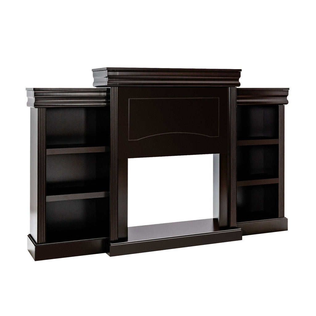 70 Inch Fireplace Media Entertainment Center with Bookcase - Brown
