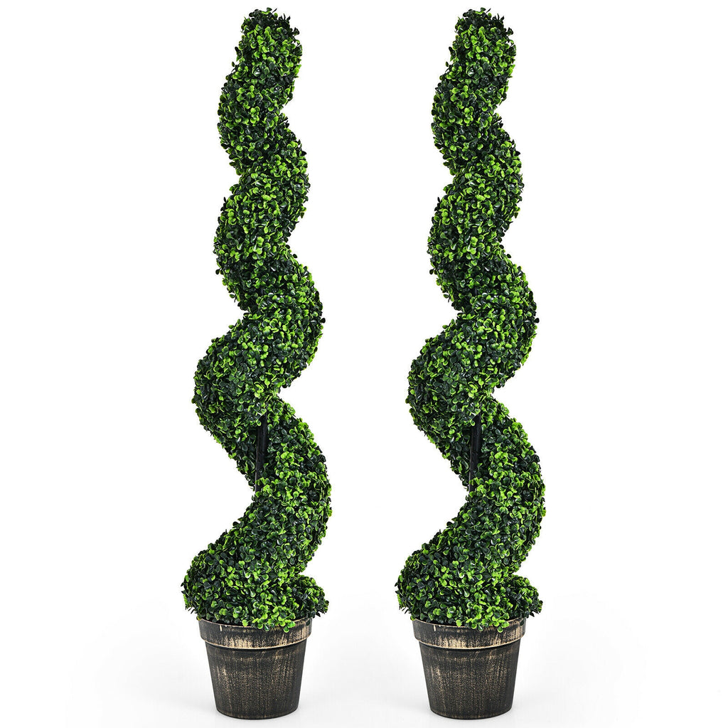 PE Variation 2 Pack 4ft Artificial Spiral Boxwood Topiary Trees Indoor Outdoor Decor
