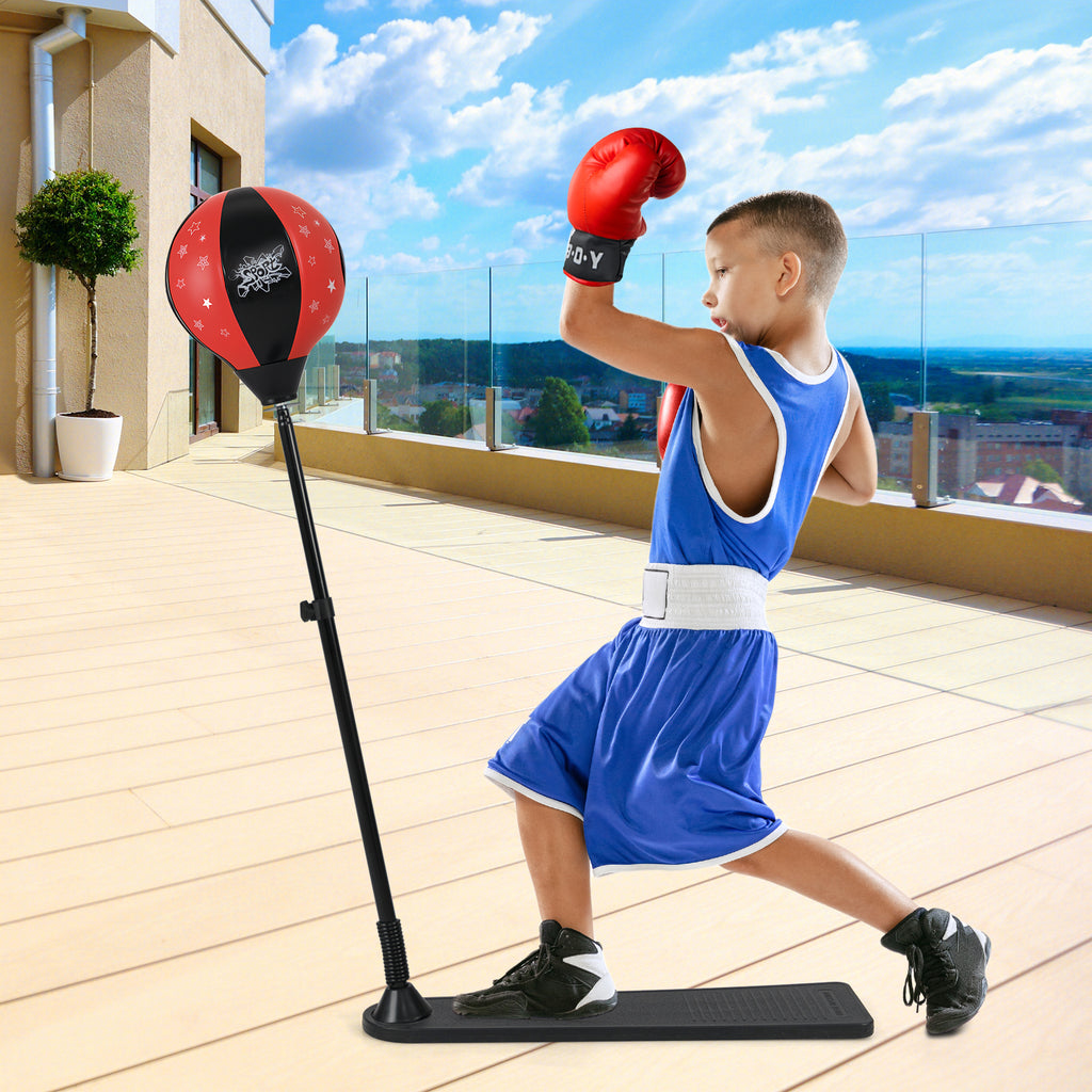 Kids Adjustable Punching Bag Stand with Gloves & Safety Cover - Colorful