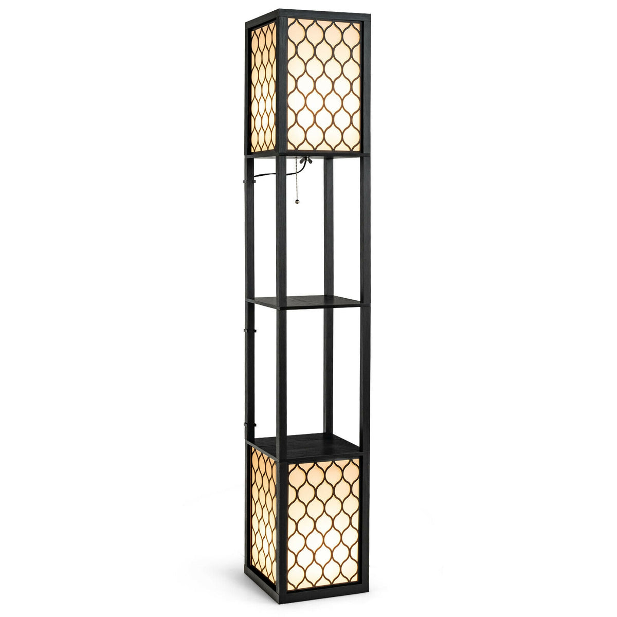 Freestanding Floor Lamp with Shelf & Double Pull Chain Foot Switch