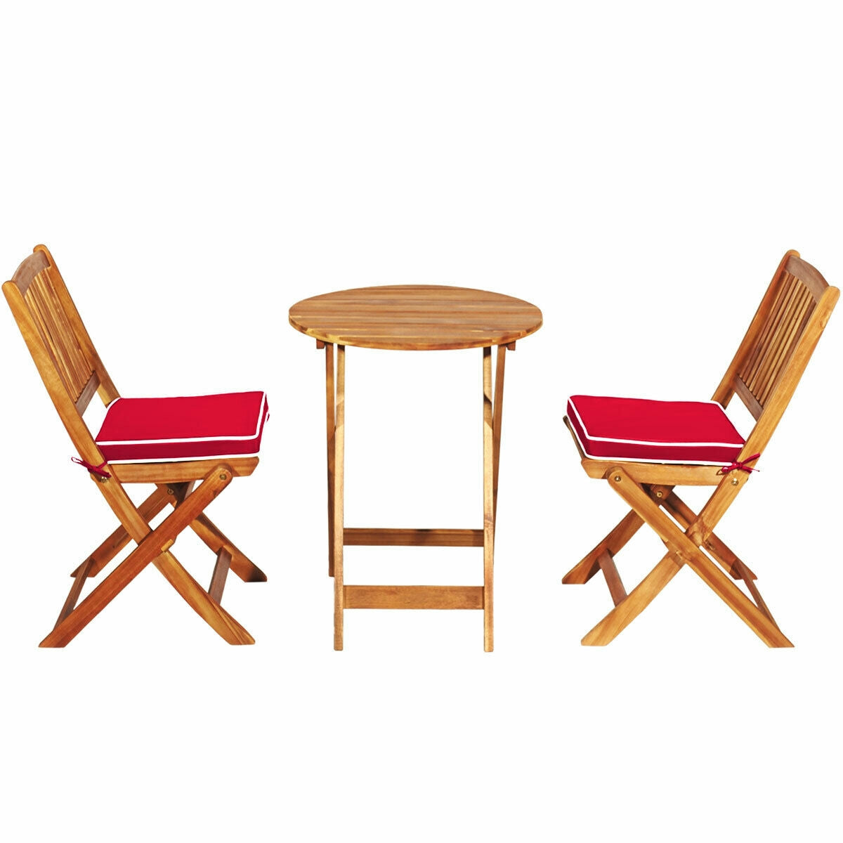 3 Pieces Patio Folding Bistro Set with Padded Cushion and Round