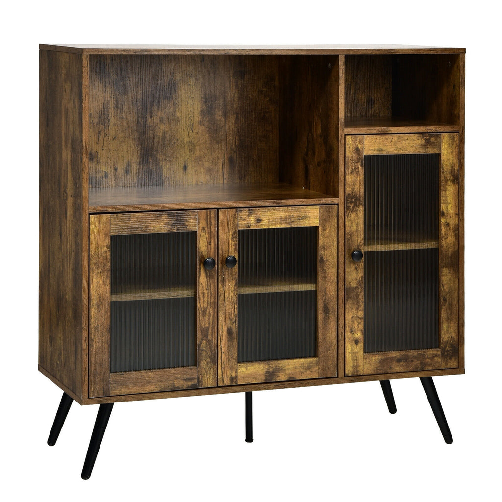 Industrial Buffet Storage Cabinet with Glass Door - Rustic Brown