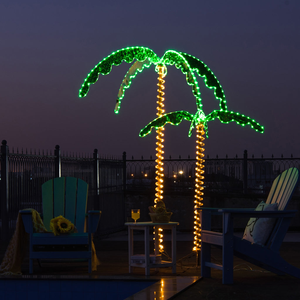 5 Feet LED Pre-Lit Palm Tree Decor with Rope Lights for Indoor Outdoor Use