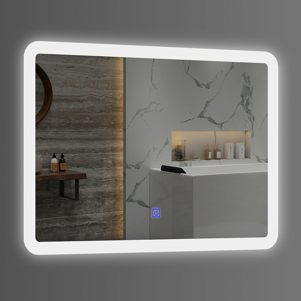LED Wall-Mounted Bathroom Mirror with Touch Control - Rounded Arc Design