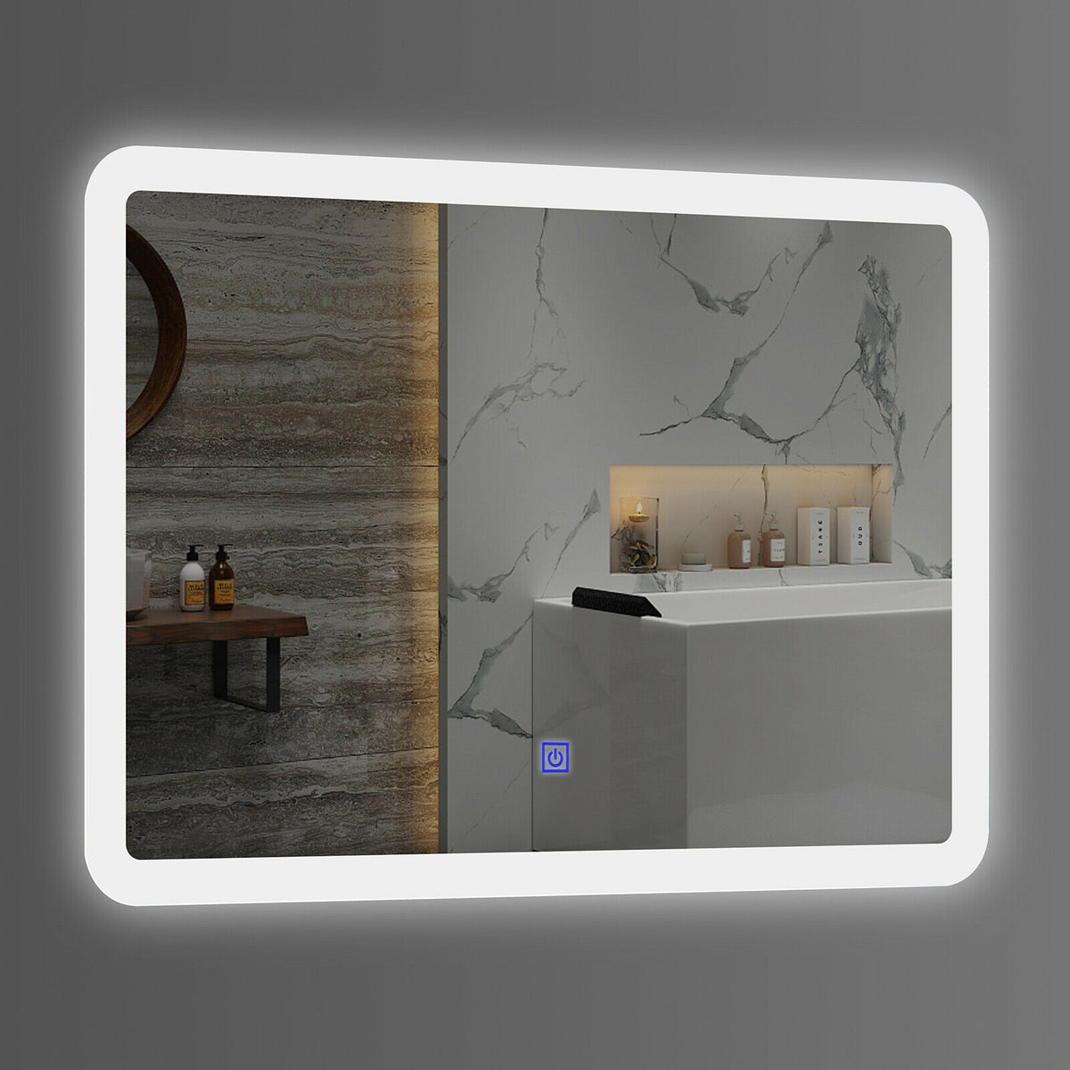 LED Wall-Mounted Bathroom Mirror with Touch Control - Rounded Arc Design