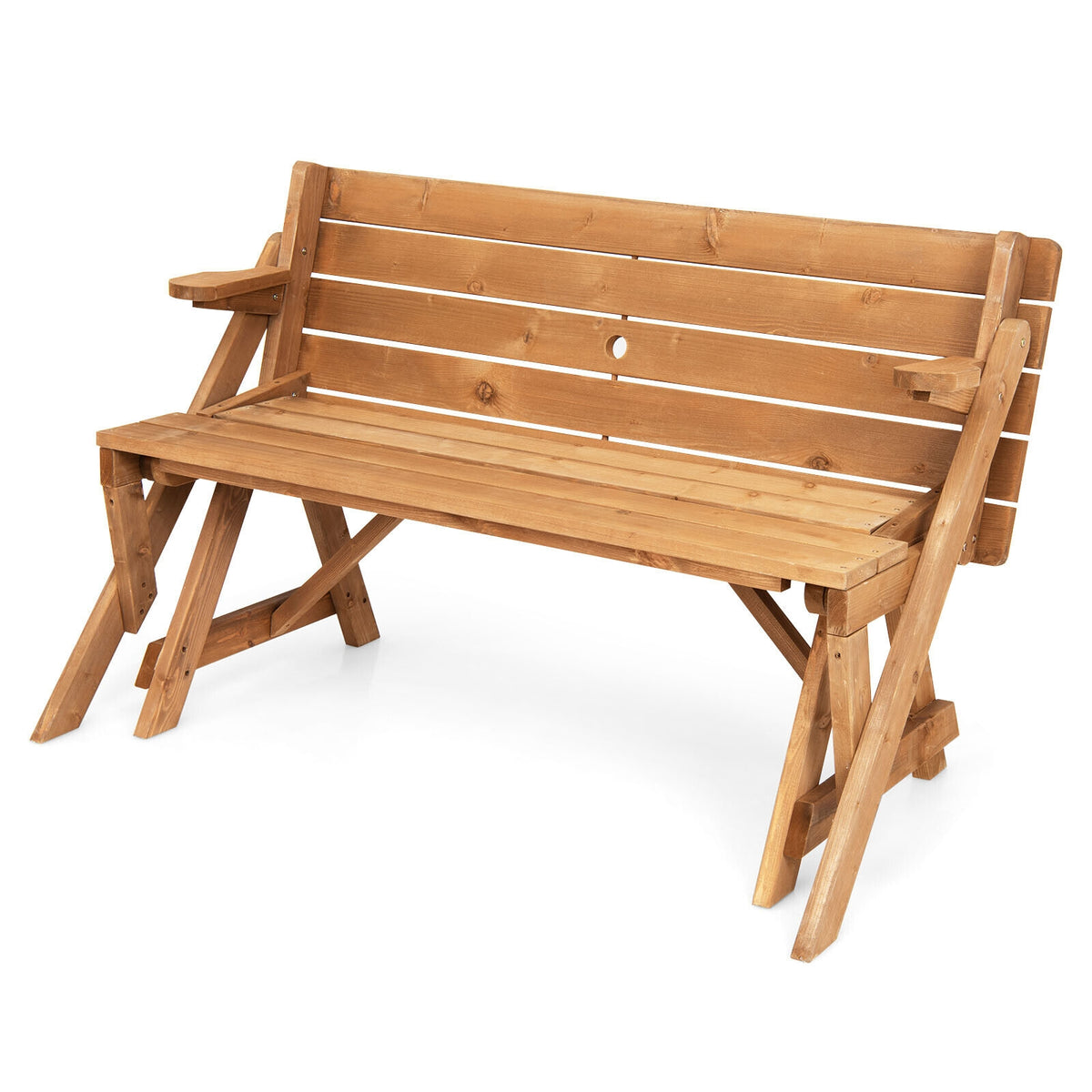 2-in-1 Picnic Table Bench with Umbrella Hole - 54" x 18.5", Dark Brown