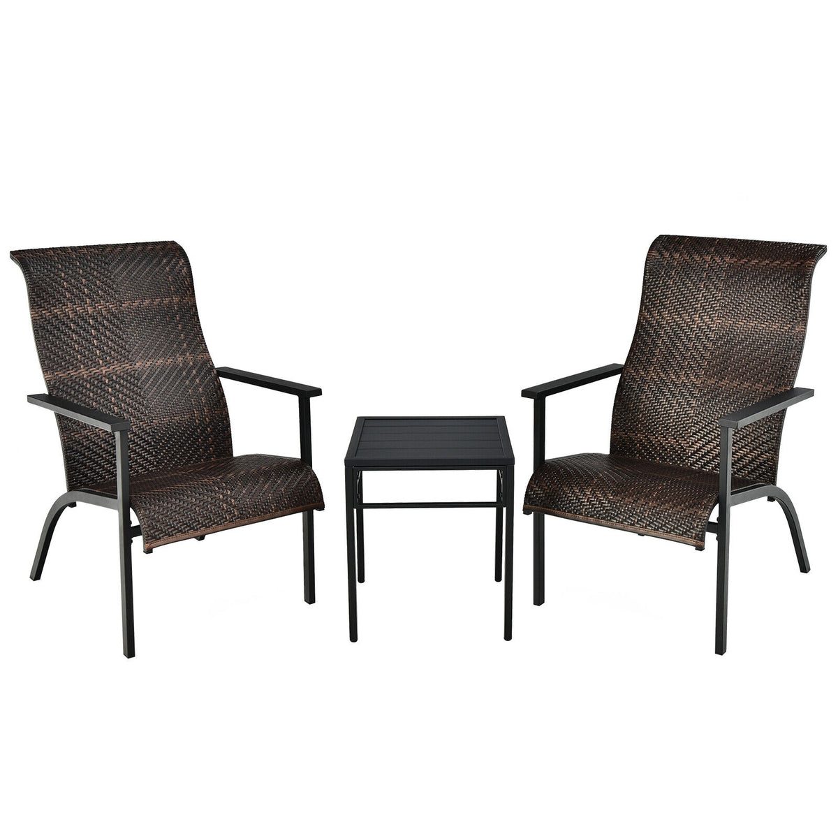 3-Piece Patio Bistro Set with High Backrest - Brown