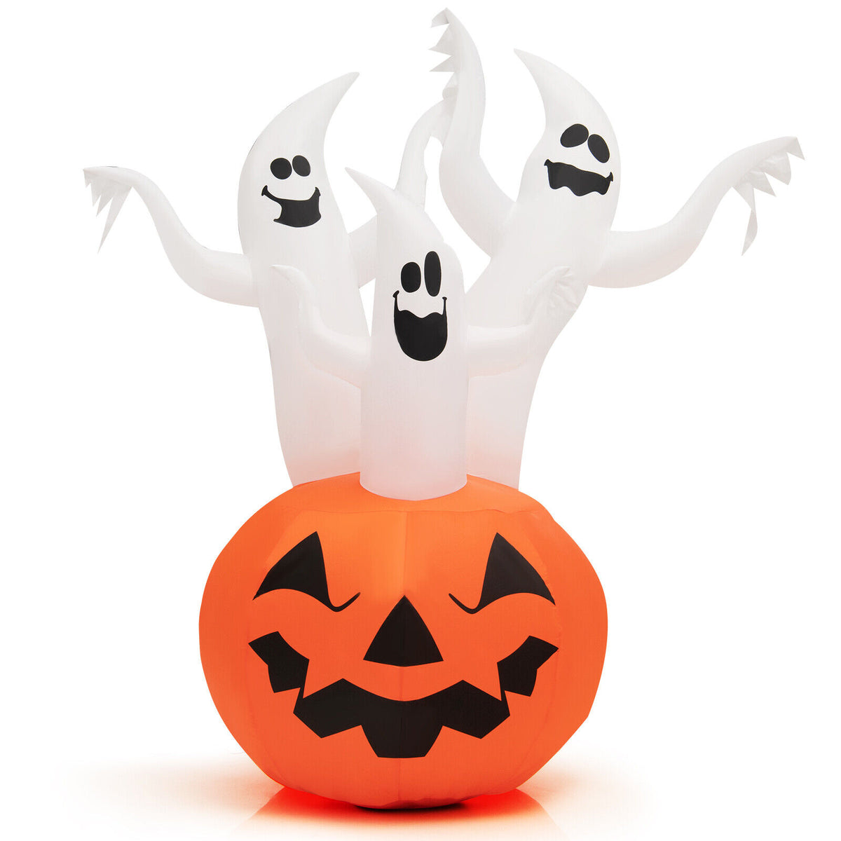 Inflatable Halloween Ghosts with Pumpkin Decor & Rotating Lamp - 6 Feet
