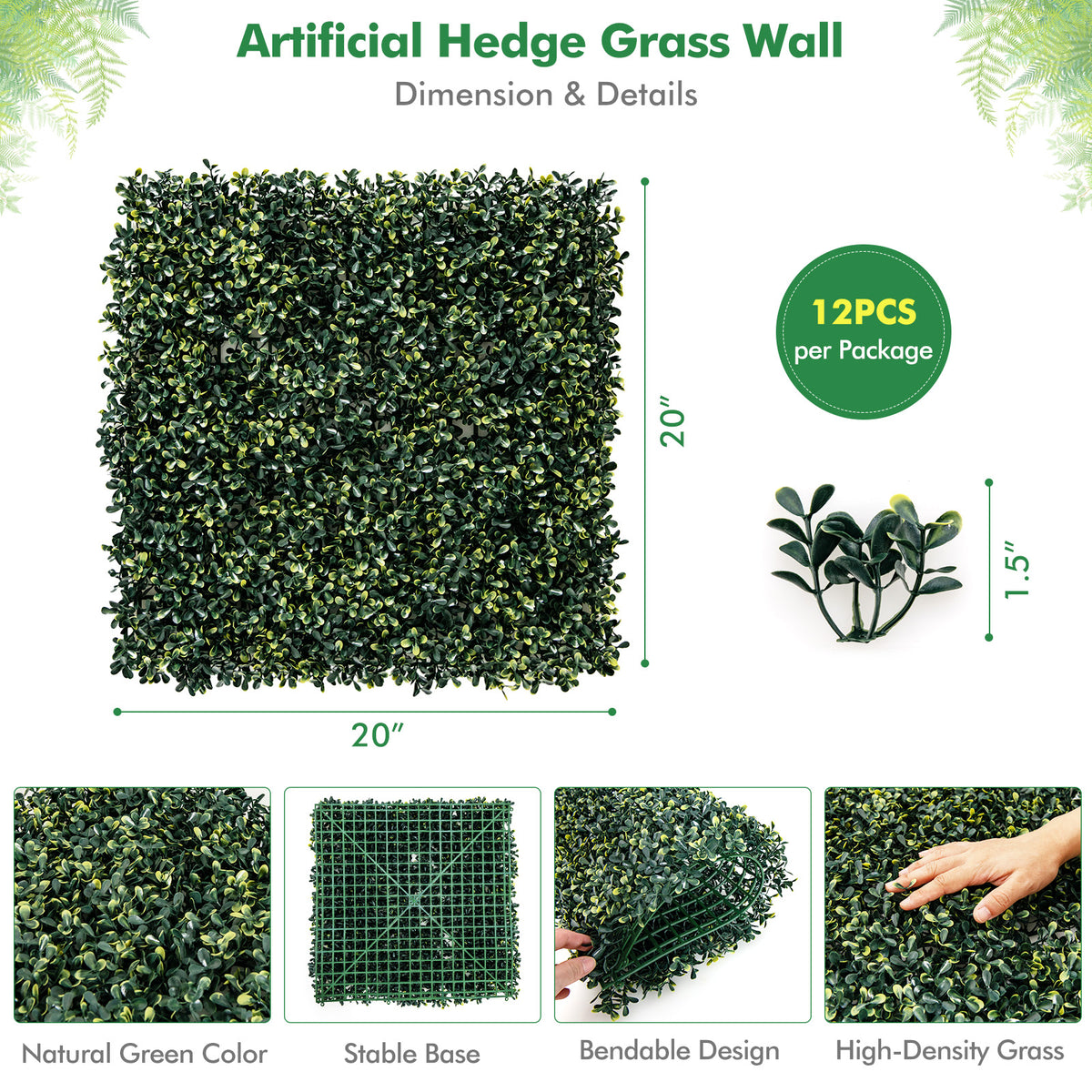 Artificial Peanut Leaf Fence Panels - 12 Pieces UV-Resistant Garden Decor