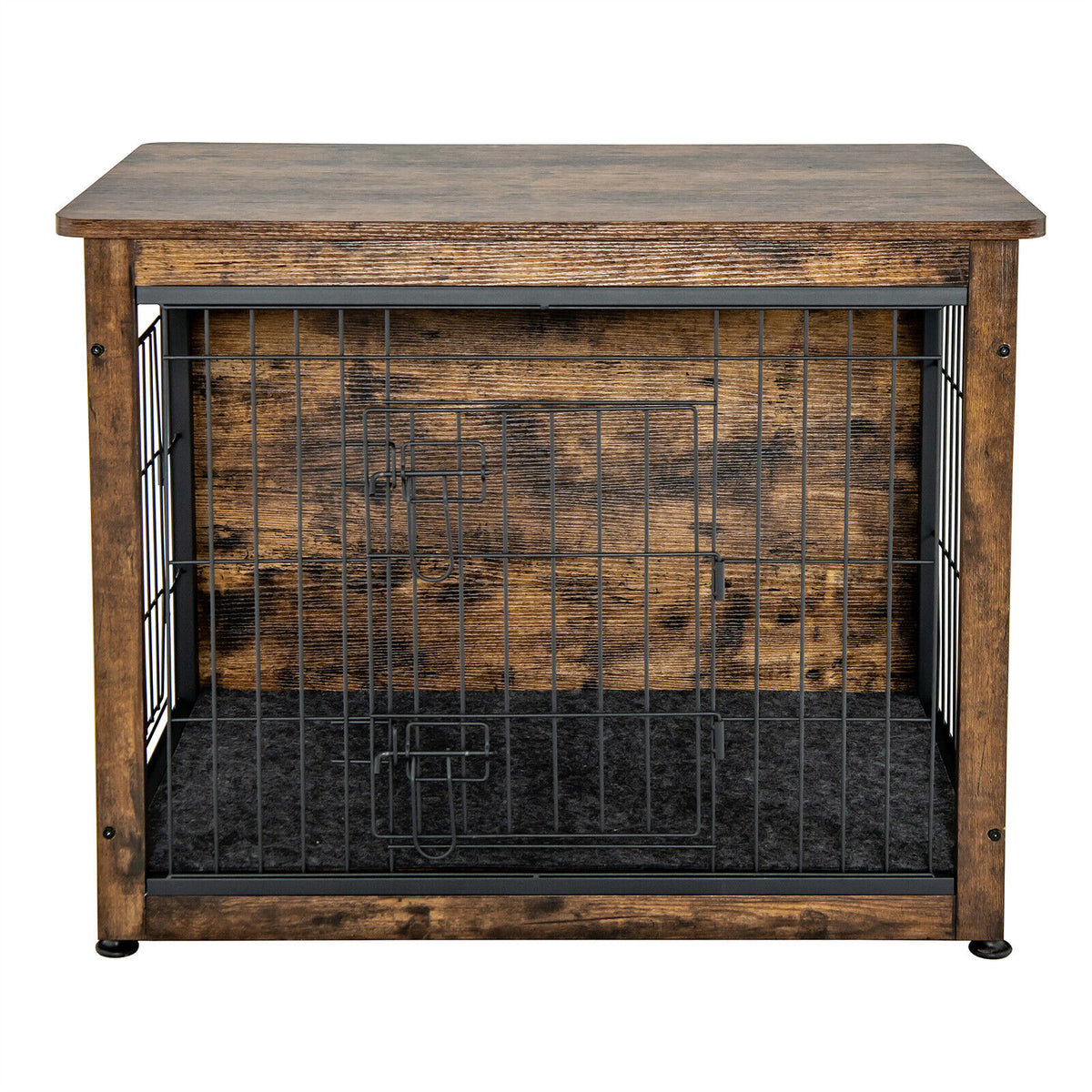 Wooden Dog Crate Furniture with Double Door & Tray - Brown