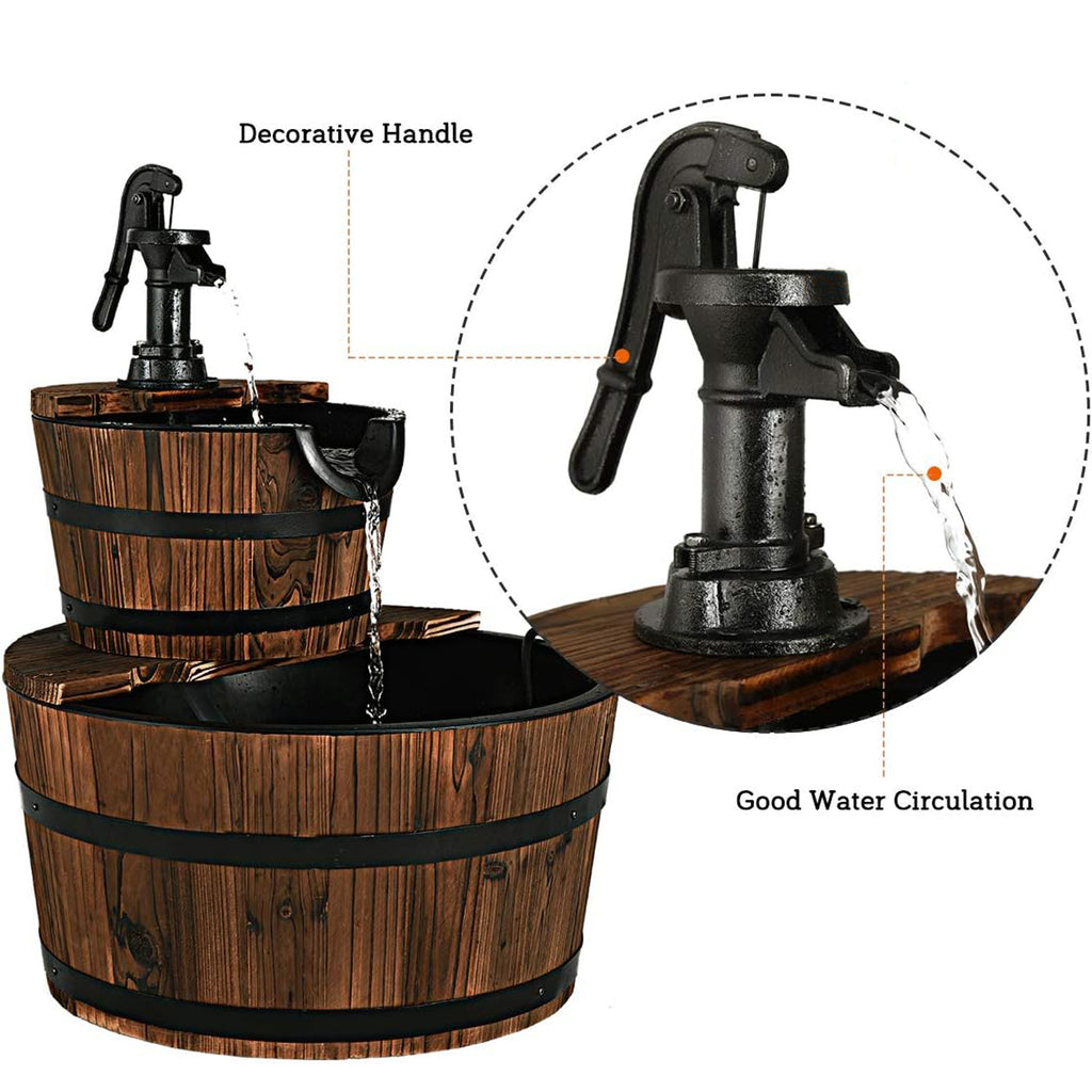 17.5"L x 17.5"W x 24"H Wooden Barrel Waterfall Fountain with Pump - Outdoor Garden Decor