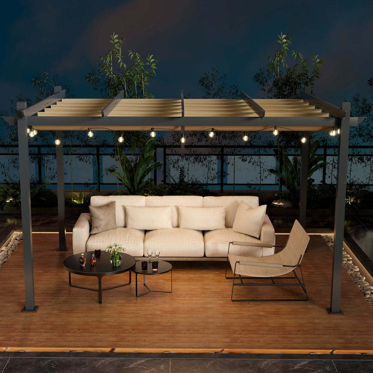 10' x 13' Outdoor Aluminum Retractable Pergola Canopy - Beige