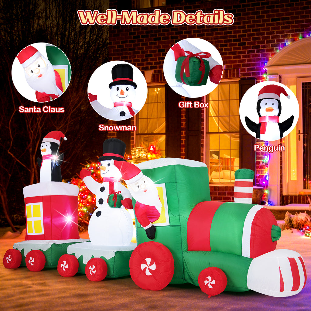 Christmas Inflatable Train with Santa, Snowman & Lights - 11.5 ft Outdoor Decor - Santa Riding Train Variation
