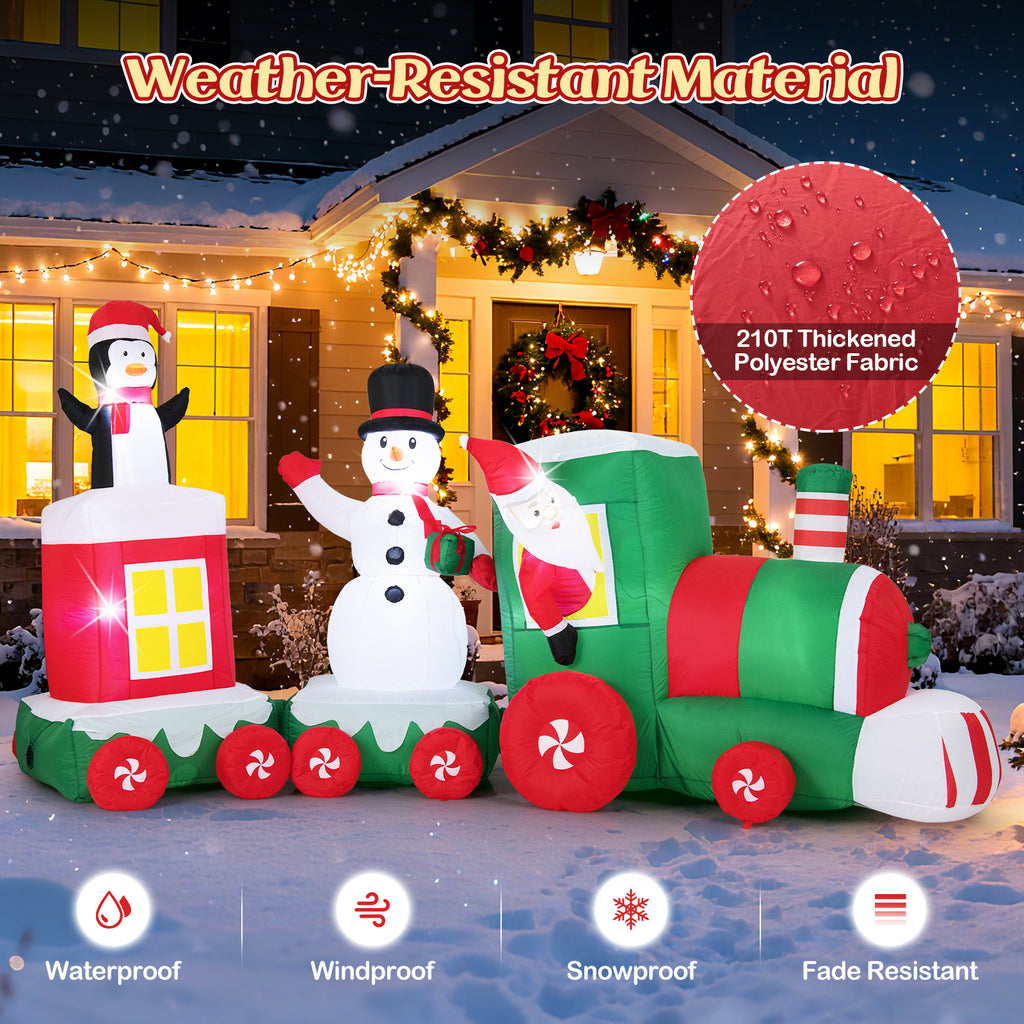 Christmas Inflatable Train with Santa, Snowman & Lights - 11.5 ft Outdoor Decor - Santa Riding Train Variation