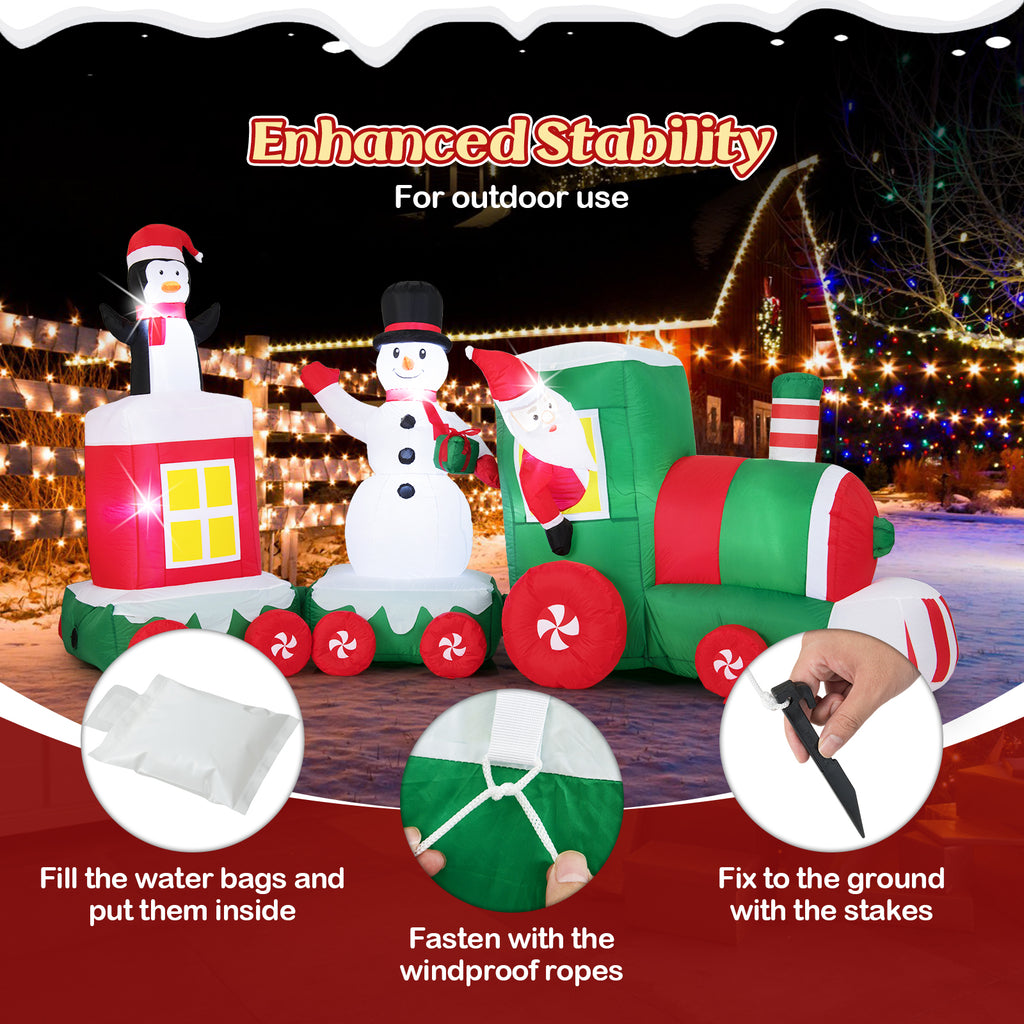 Christmas Inflatable Train with Santa, Snowman & Lights - 11.5 ft Outdoor Decor - Santa Riding Train Variation