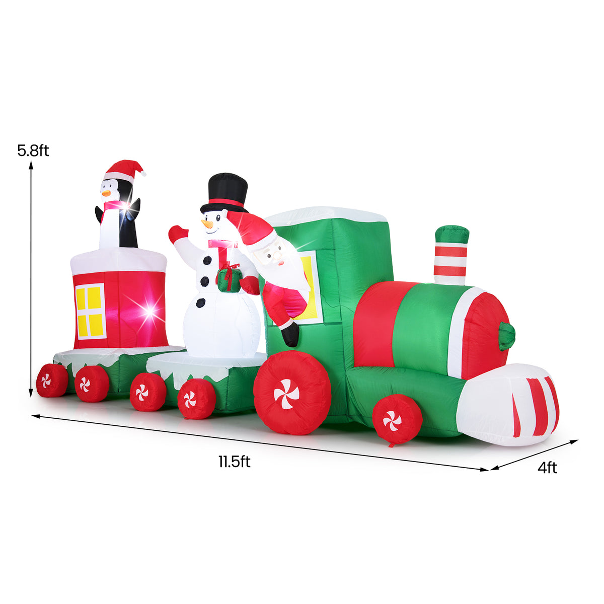 Christmas Inflatable Train with Santa, Snowman & Lights - 11.5 ft Outdoor Decor - Santa Riding Train Variation
