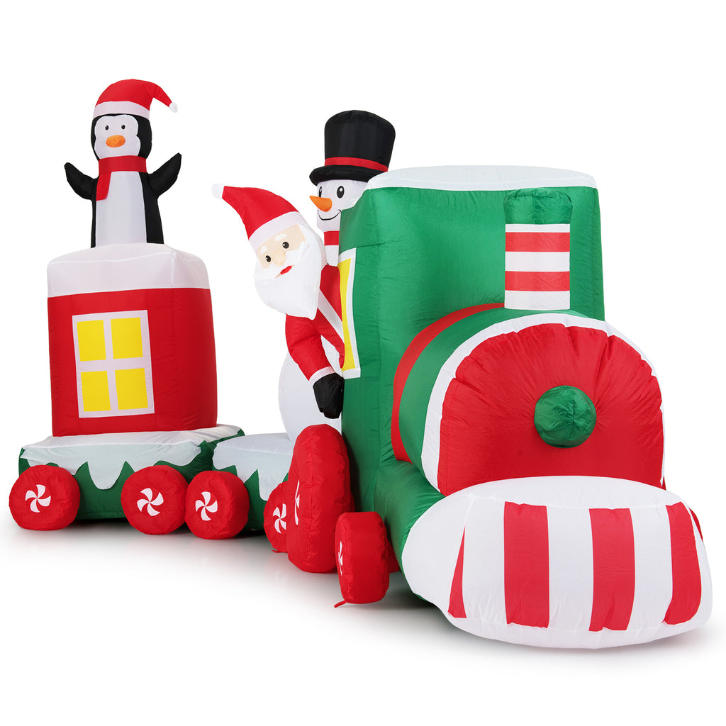 Christmas Inflatable Train with Santa, Snowman & Lights - 11.5 ft Outdoor Decor - Santa Riding Train Variation