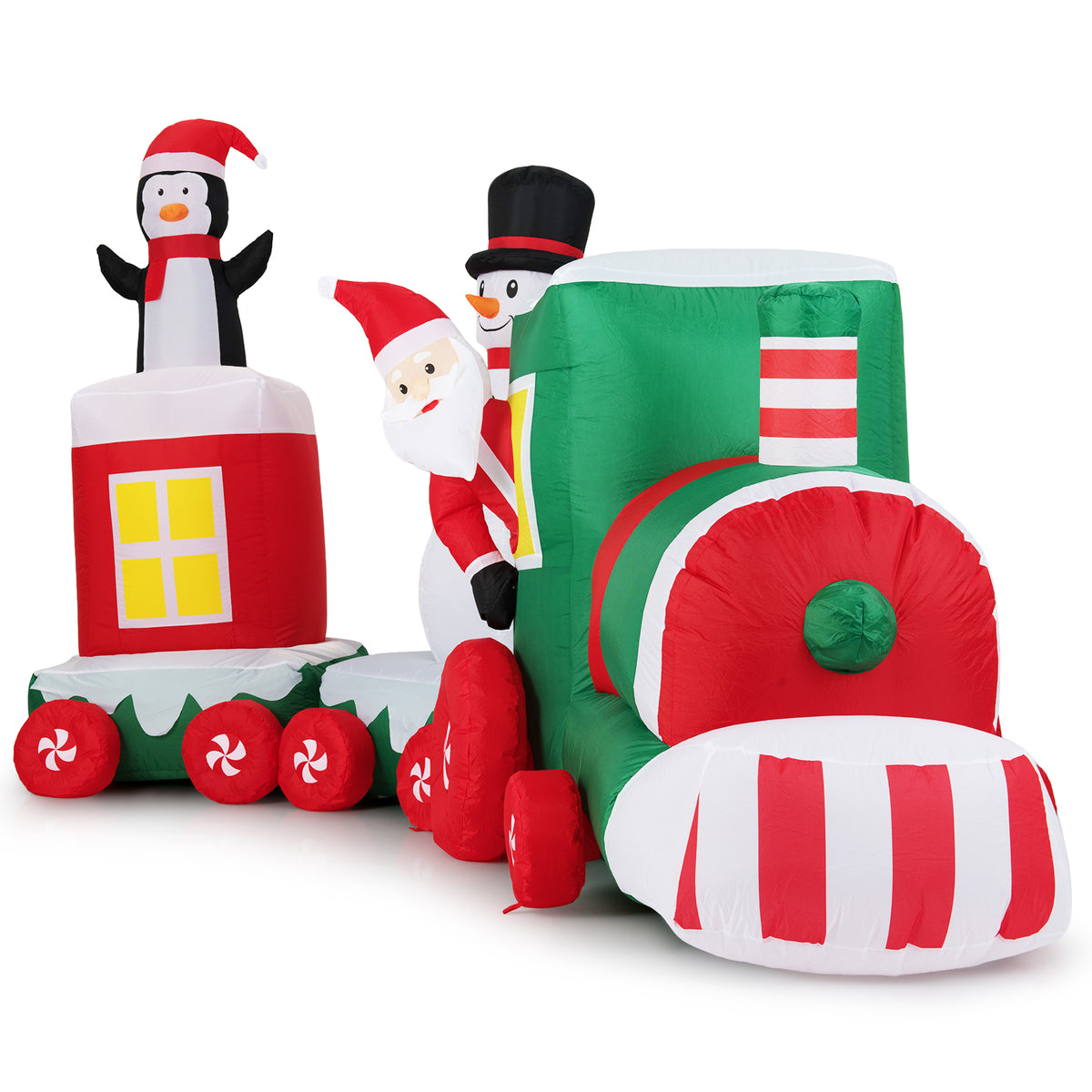 Christmas Inflatable Train with Santa, Snowman & Lights - 11.5 ft Outdoor Decor - Santa Riding Train Variation