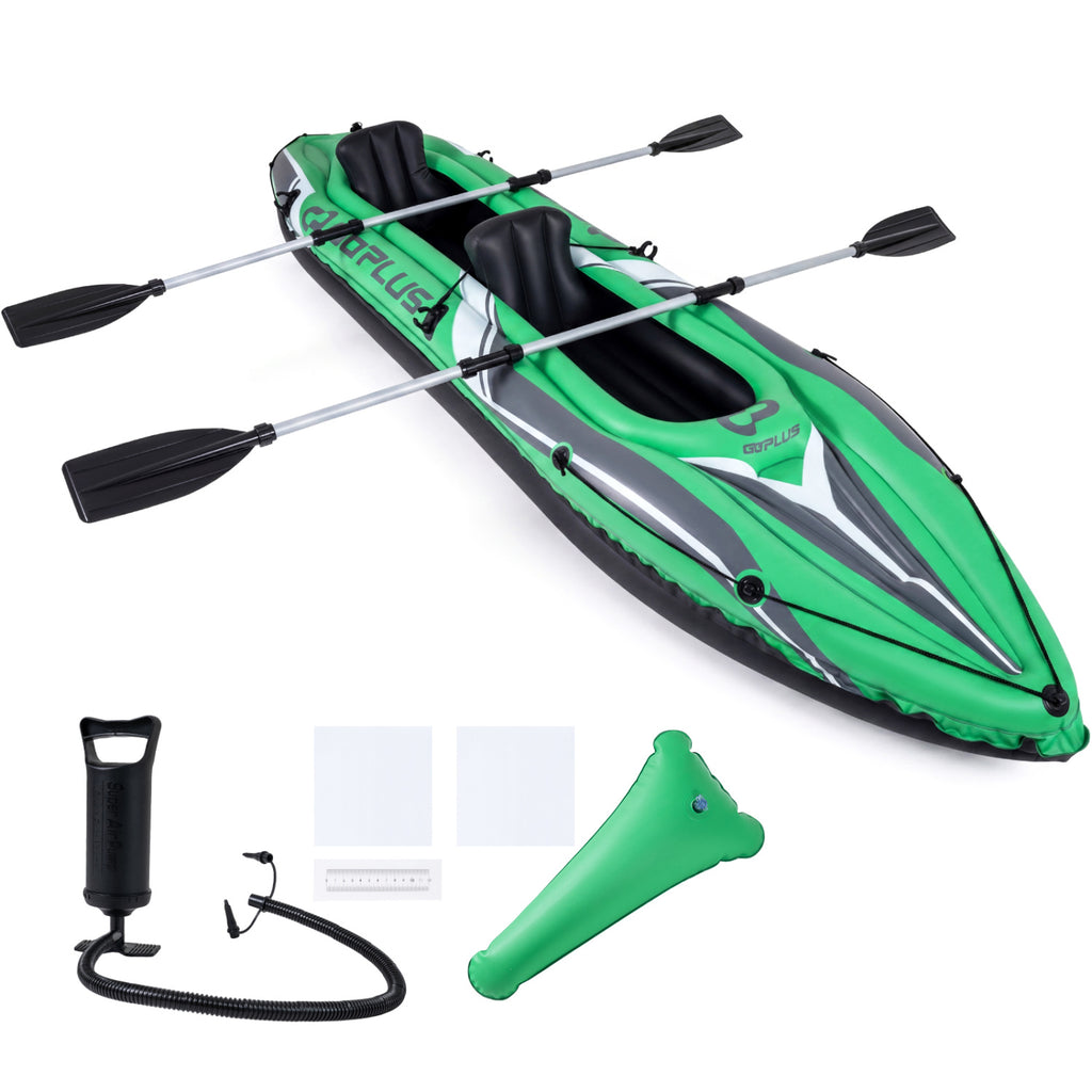 Inflatable Kayak for 2 Persons - 11.5 Feet Heavy Duty with Aluminum Paddles, Green - Costway