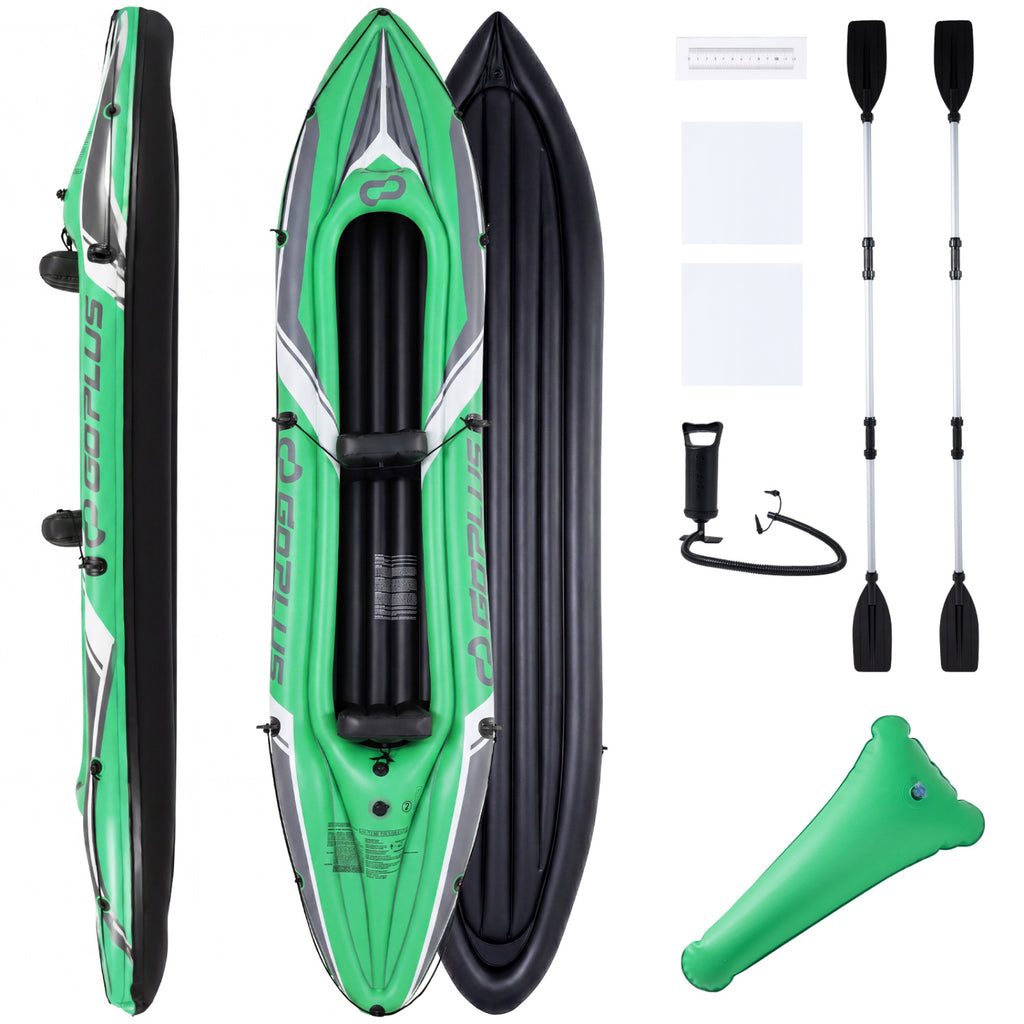 Inflatable Kayak for 2 Persons - 11.5 Feet Heavy Duty with Aluminum Paddles, Green - Costway