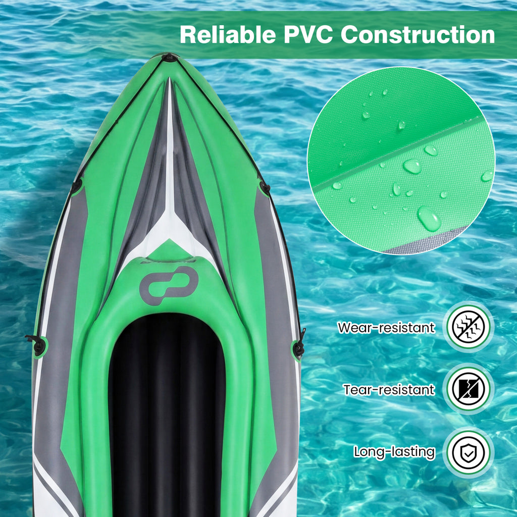 Inflatable Kayak for 2 Persons - 11.5 Feet Heavy Duty with Aluminum Paddles, Green - Costway