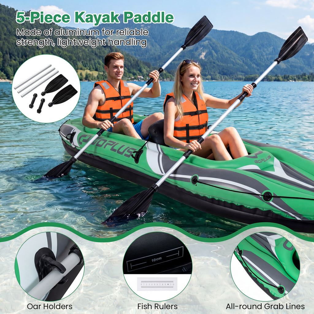 Inflatable Kayak for 2 Persons - 11.5 Feet Heavy Duty with Aluminum Paddles, Green - Costway