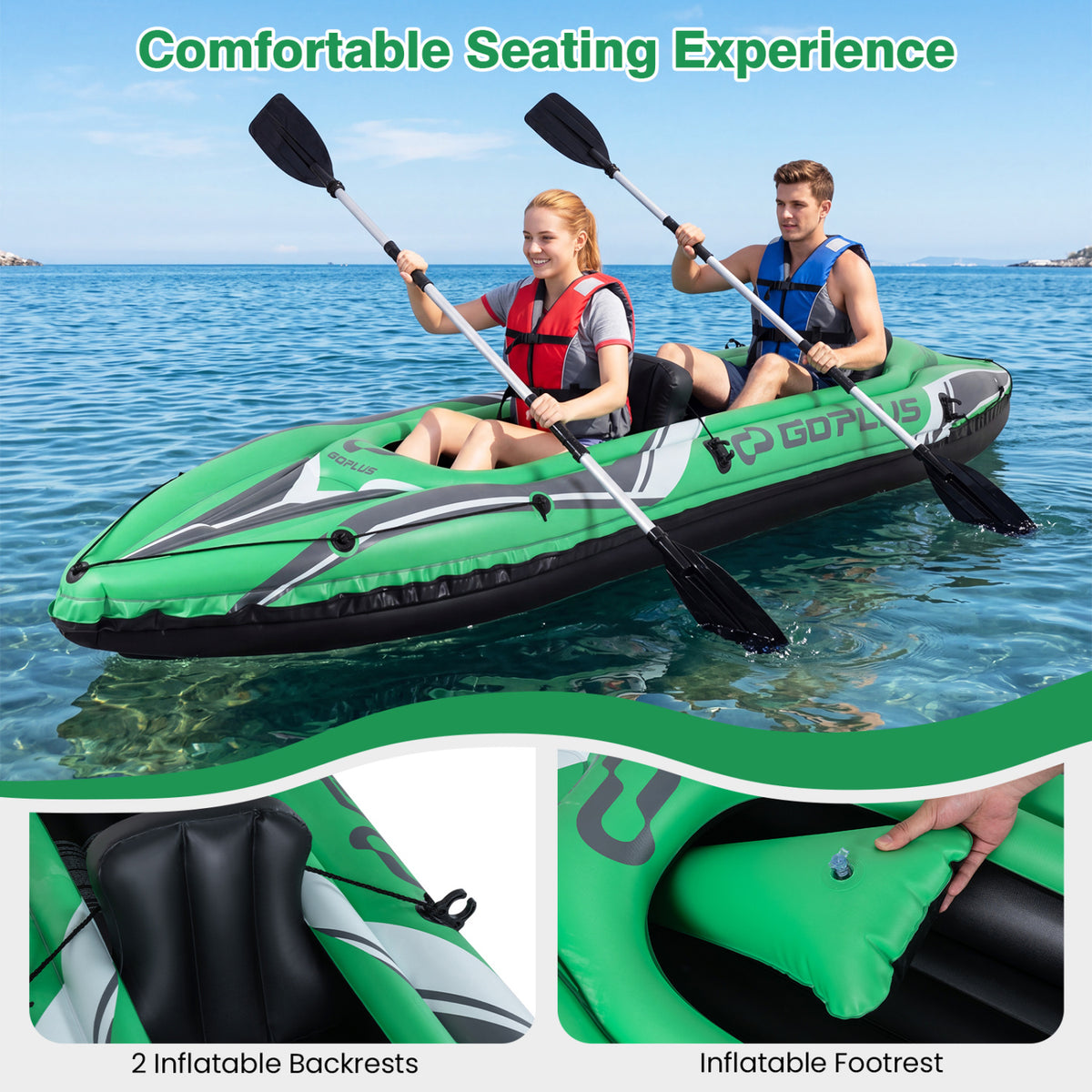 Inflatable Kayak for 2 Persons - 11.5 Feet Heavy Duty with Aluminum Paddles, Green - Costway