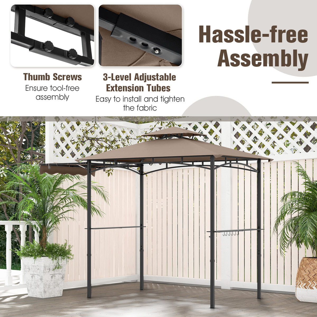 11 x 5 FT Grill Gazebo with Side Awning and Double-Tiered Top