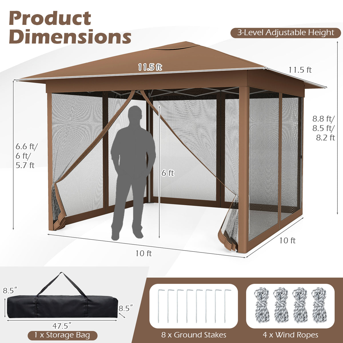 11.5 x FT Pop-up Canopy Instant One-Person Setup with Mesh Screen