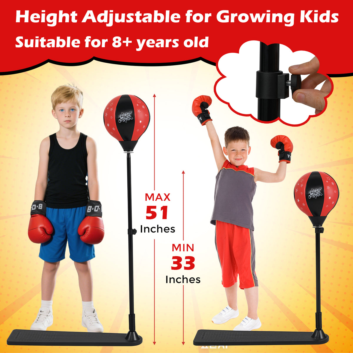 Kids Adjustable Punching Bag Stand with Gloves & Safety Cover - Colorful