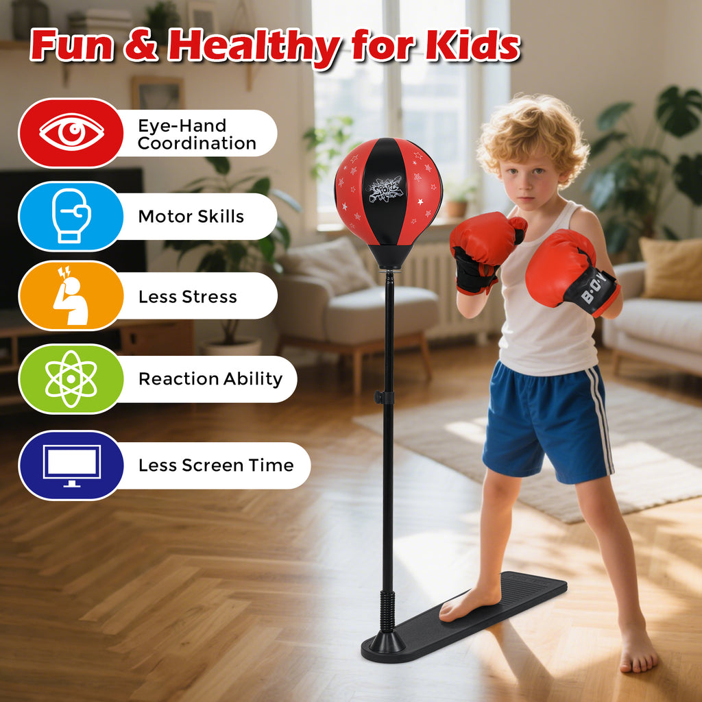 Kids Adjustable Punching Bag Stand with Gloves & Safety Cover - Colorful