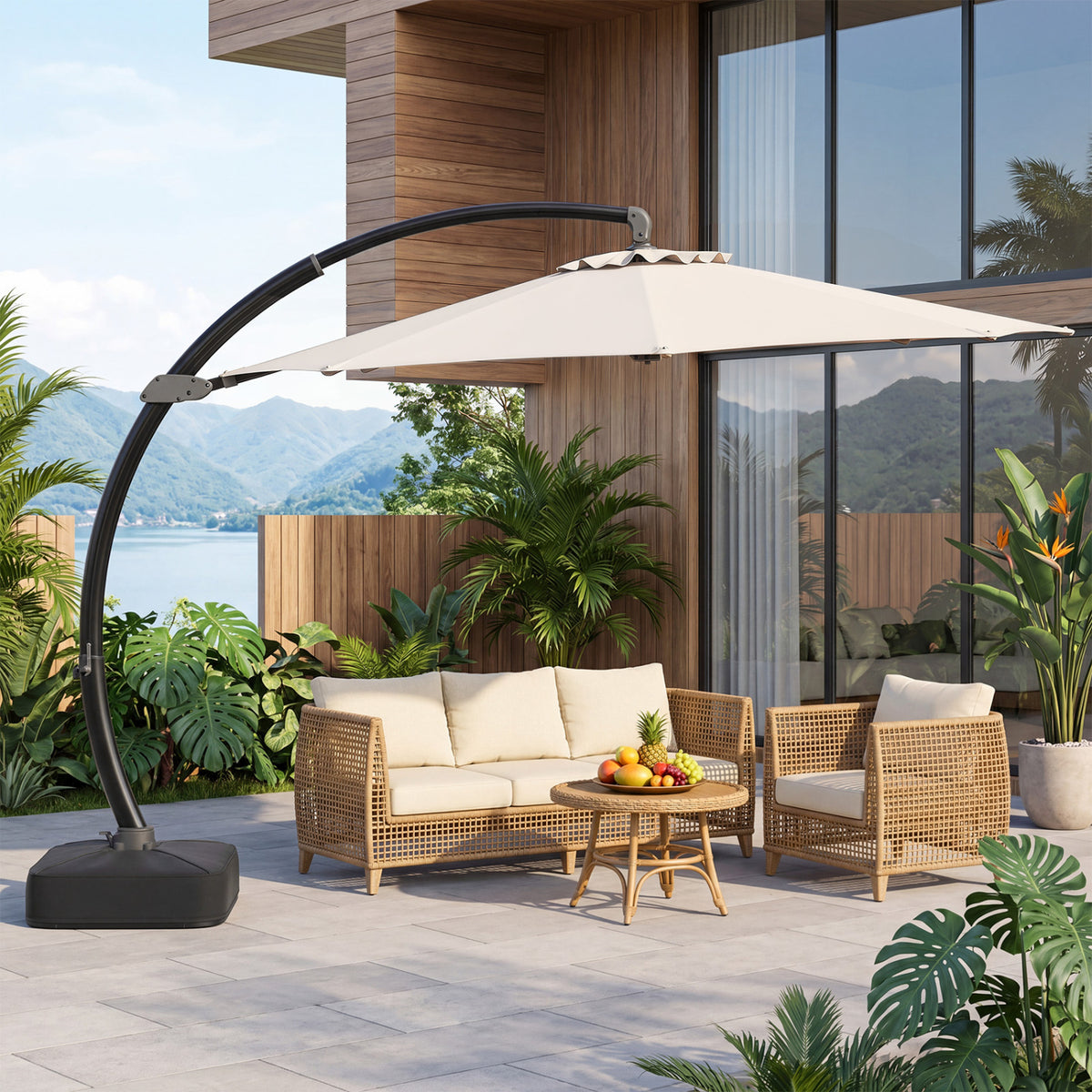 11 FT Cantilever Patio Umbrella with Base 360° Rotation and Tilt
