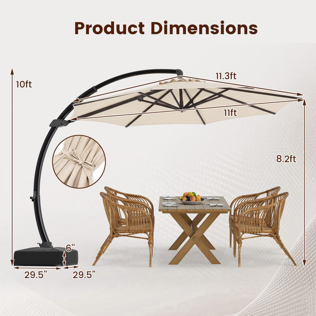 11 FT Cantilever Patio Umbrella with Base 360° Rotation and Tilt