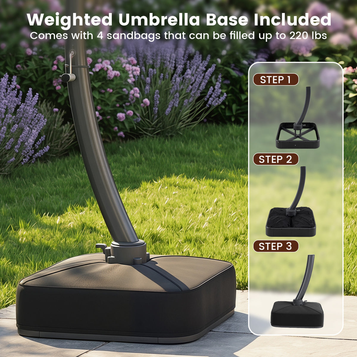 11 FT Cantilever Patio Umbrella with Base 360° Rotation and Tilt